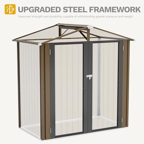 Image of DWVO 6x4ft Outdoor Storage Shed, Lockable Metal Tool Storage Sheds, Waterproof Garden Sheds with Vents for Backyard, Patio, Garage, Lawn, Brown