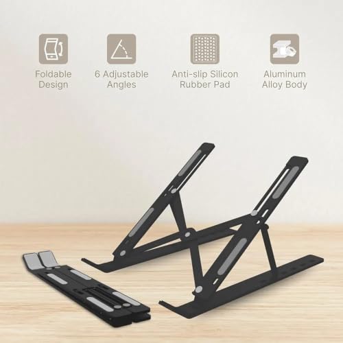 Image of J.M Party & Fun 7 Angles Adjustable Aluminum Ergonomic Foldable Portable Tabletop Laptop /Desktop Riser Stand Holder Compatible for MacBook, HP, Dell, Lenovo & All Other Notebook (Silver)