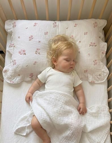 Image of Toddler Pillowcases for 13 inchx18 inch Pillow 2 Pack, Muslin Small Toddler Baby Kids Travel Pillow Covers for Boys Girls with Envelope Closure (Blush Berry-Ruffled, 13 x 18 Inch)