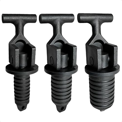 Five Oceans Floating Livewell Drain Plugs - 3-Pack (1/2 5/8 3/4) ABS Black Plastic Twist or Cam-Over Adjustable Universal Replacement for Boats & Kayaks - FO4968