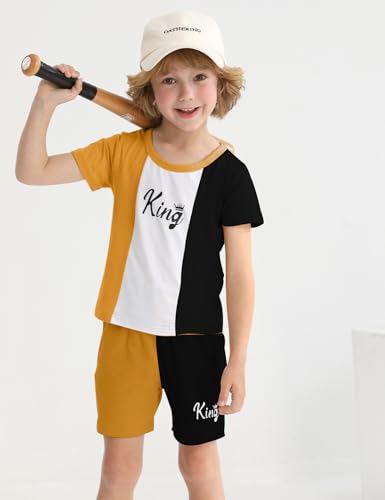 Image of mksodopy Toddler Boy Clothes Color Block Patchwork Short-Sleeved T-Shirt Color Block Shorts Boys Summer Outifts