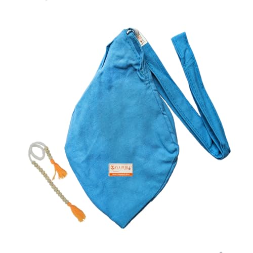 Image of Pure Cotton Chanting Bag or Gomukhi Japa Mala Bag or Cotton Bead Bag with Sakshi Mala Counter (Light Blue)