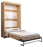 Cama en el armario Case 120 x 200 cm Vertical, Cama retráctil, Cama para dormitorio, dormitorio de jóvenes, Modern Design (Roble Craft Oro + Negro)