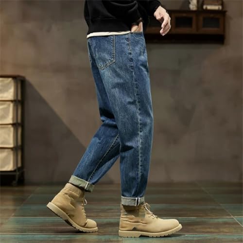 Men's Blue Baggy Jeans Harem Pants Loose Fit Scratched Denim Fitness Trousers4