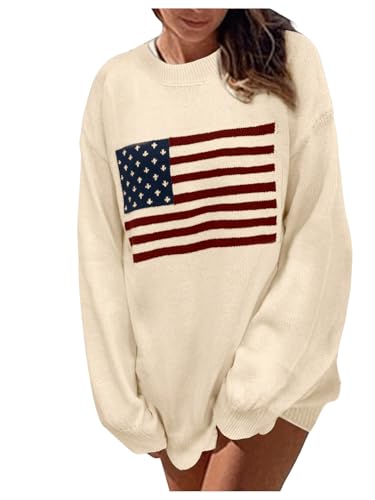 Image of GORGLITTER Women's American Flag Sweaters 2026 4th of July Outfits Fall Oversized Long Sleeve Knit Pullover Tops