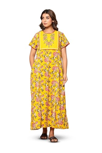 Image of NIHSAMAH Cotton Nighty for Women - Printed Stylish Night Gown, Comfortable Sleepwear Long Nightwear, Maxi