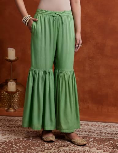 Image of Amazon Brand - Myx Women's Jaquard Embroidered Kurta And Sharara Set With Dupatta | Sharara Suit Set (Available In Plus Sizes)
