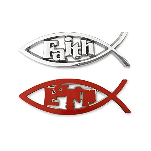 Image of Jesus Fish Christian Car Emblem - Chrome Silver Fish Emblem for Car & Truck Badge