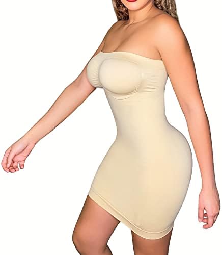 Women’s Strapless Shapewear Full Slip Body Shaper Seamless Tummy Control Slip Under Dresses Nude