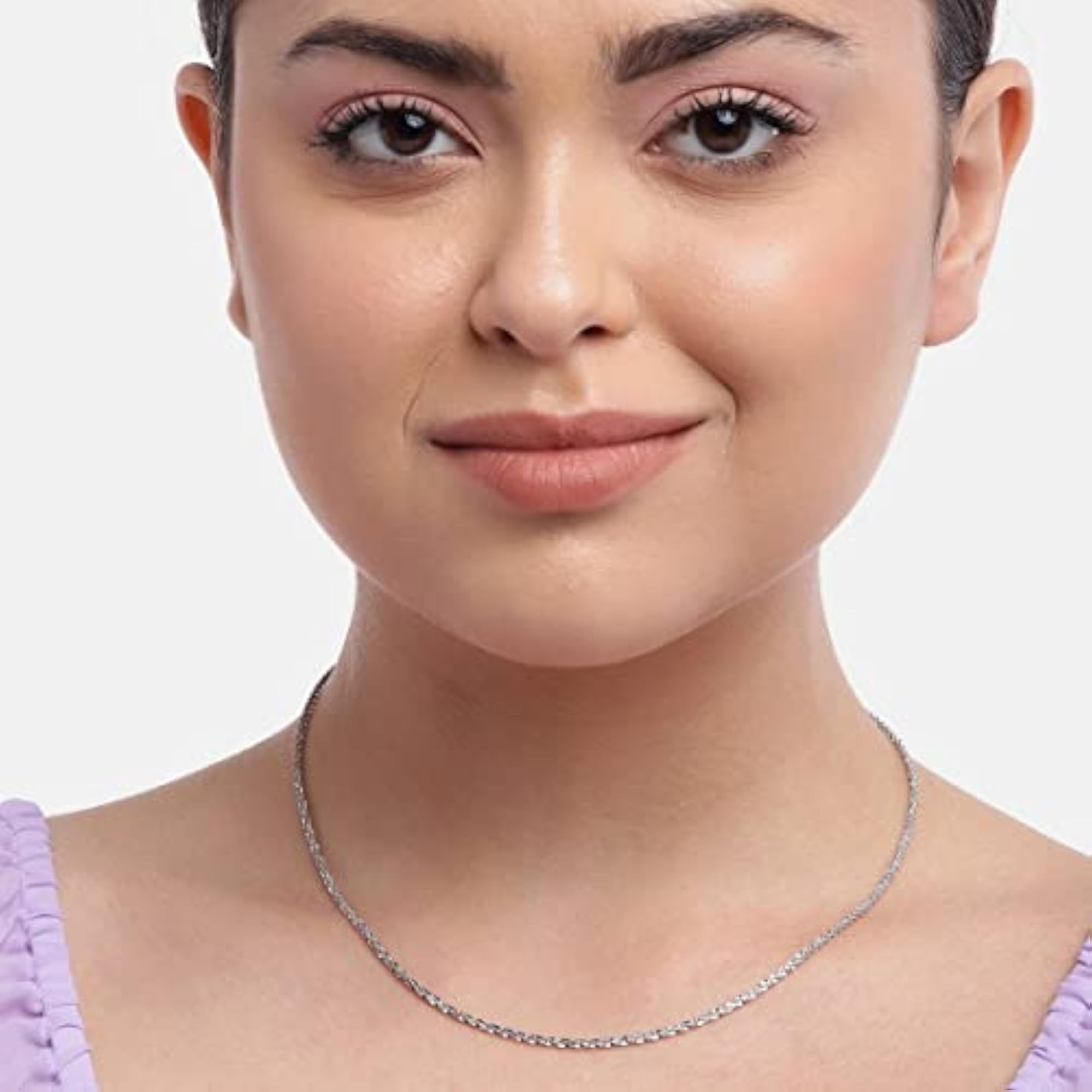 Women's 925 Sterling Silver Twisted Rhodium Plated Chain Necklace
