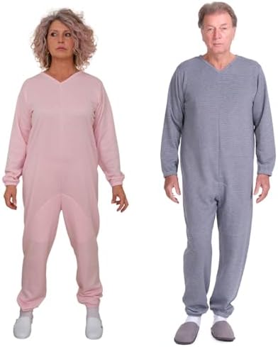 FERRUCCI COMFORT Pyjama Sanitaire Grenouillères à Manches Longues, avec Fermeture éclair Arrière, 100% Coton 9012/1, Homme, Fabriqué en Italie, pour Patients handicapés, Blanc, XS