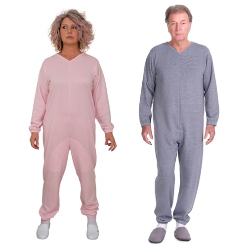 FERRUCCI COMFORT Pijama sanitario de invierno con cremallera en el lomo – 9014/1 – Hombre/Mujer – Ideal para personas mayores – Cálido y transpirable, azul claro, M