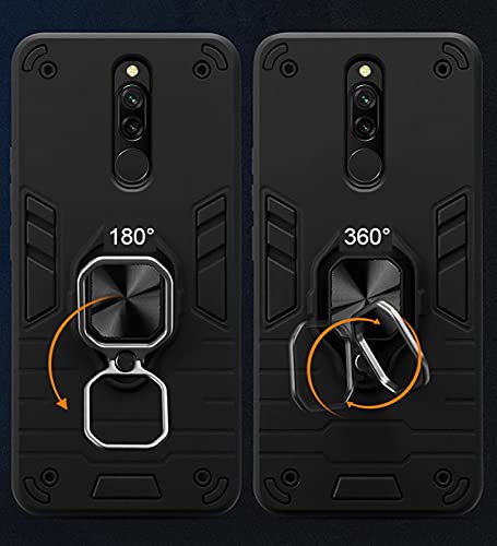 Image of Pikkme D5 Tough Armor Bumper Back Cover Case for Redmi 8 |Ring Holder & Kickstand in-Built (Black)