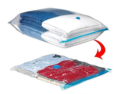 Image of Reusable Space Saver Bag, Vacuum Storage Bag, Zip lock - Quilts with Compact Hand Pump (multi color,pack of 4)