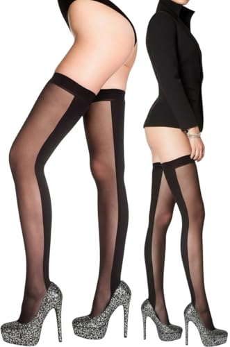 Image of ToBeInStyle Women's Novelty Vertical Spiral Striped Thigh High Stockings