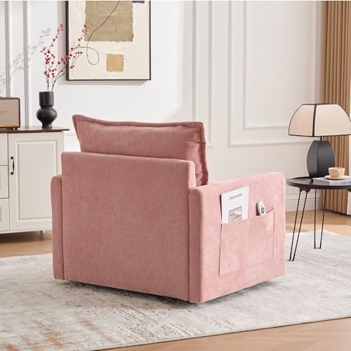 Sillón giratorio tapizado chenille rosa miniatura 7