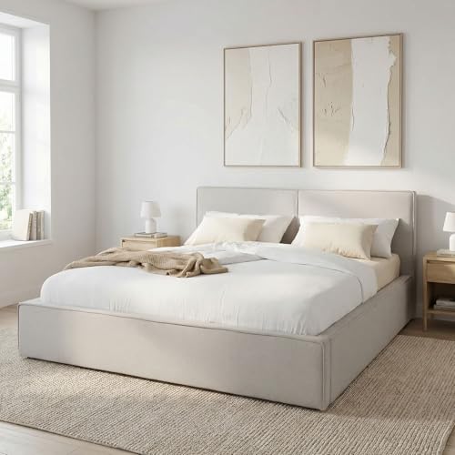 IDIMEX Polsterbett Calm gepolstert 180x200cm, Grau – modernes Doppelbett in Leinenoptik inklusive Lattenrost, gepolsterter Bettrahmen mit Kopfteil