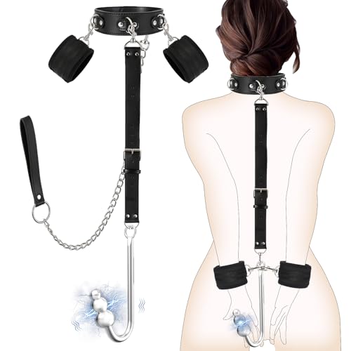 Vibrierender Analhaken BDSM-Sex-Bondage-Set sexuelles Stimulationsgerät kombiniert mit 9 Modi wiederaufladbares Prostata-Massagegerät Fetisch-Anal-Sexspielzeug für Erwachsene für Paare (black)