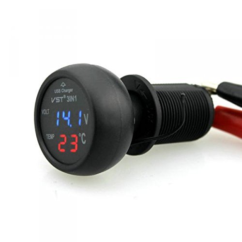 VELURA 3in1 Car 12V 24V Blue LED Digital Voltmeter, Thermometer, USB Charger|1 x Hairband|Volt Meters| Parts & Accessories-image-3
