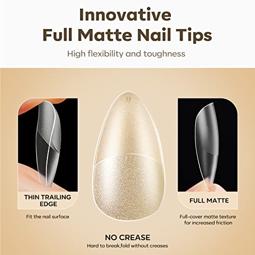 Image of Modelones Medium Almond Nail Tips, 510Pcs Fake Nails Gel Tips Pre-shaped Full Matte Cover False Acrylic Extensions No Filed Stronger Press on Manicure 15 Sizes