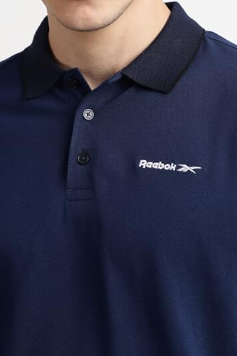 Image of Reebok Men's Jacquard Collar Polo T-Shirt, Smart Casual Regular Fit Polo Tee with Premium Detailing for Work and Weekend Wear
