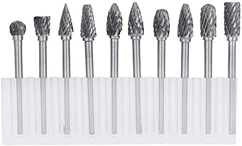 SWISSO 10pcs 2.35MM Double Cut Tungsten Carbide Rotary Files Diamond Burrs Set Fits Dremel Rotary Tool for Grinder Drill, DIY Wood-working Carving, Metal Polishing, Engraving, Drilling Bits