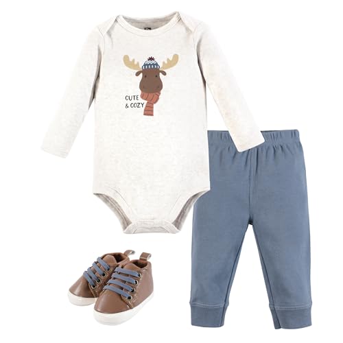 Image of Hudson Baby Unisex Baby Cotton Bodysuit, Pant and Shoe Set