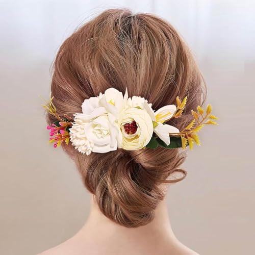 BUNNY LULU Flower Hair Clip for Women - Elegant Hair Accessory for Wedding, Party & Daily Wear (White 1)