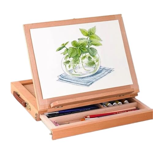 Caballete de mesa portátil madera ajustable for pintura artística profesional, caja plegable multifunción Maletín de pintura