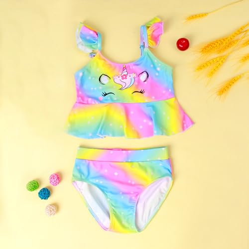 Image of DXTON Toddler Girls Swimsuit Mermaid Tankini Set 2-Piece Swimming Bathing Suit Beach Sport 3-10 Years