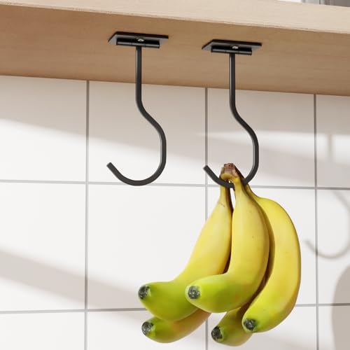 2-Pack Self Adhesive Metal Banana Hanger Hook, Under Cabinet Hook...