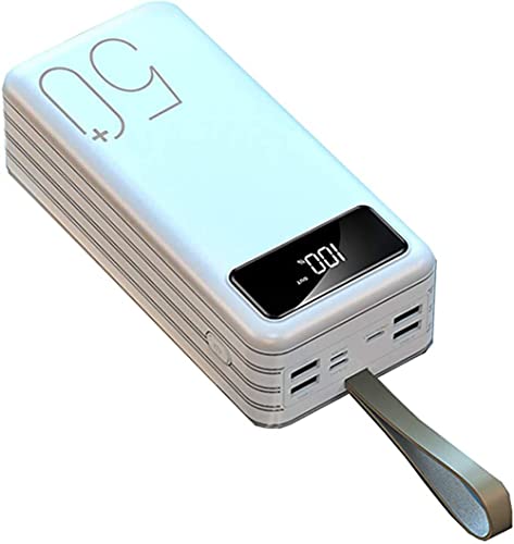 Cargador portátil de batería externa de alta capacidad de 60000 mAh, pantalla LCD, 3 entradas y 4 salidas USB, carga rápida, paquete de batería portátil (1 pieza), negro, 60000 mAh, color blanco