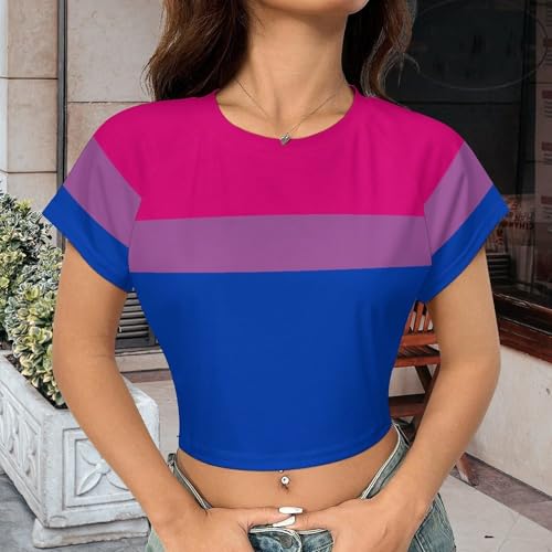 Bisexual Pride Flag Girls Crop Tops Short Sleeve T-Shirts for Teenagers Crew Neck Basic Tee2