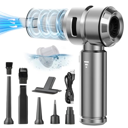 Semflagree Kabelloser Mini-Handstaubsauger, 23000PA Leistungsstarke Zyklon-Saugkraft USB Wiederaufladbar Tragbarer Autostaubsauger Autostaubsauger für Tierhaare, Auto, Haus, Büro, Küche(Silber)