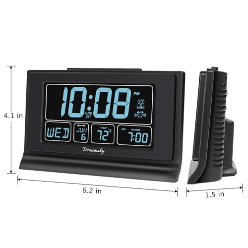 Image of DreamSky Alarm Clocks for Bedrooms with Battery Backup, Auto Set Digital Clock with Date and Day of Week, Temperature, USB Port, Auto DST, Dimmer, 12 /24H