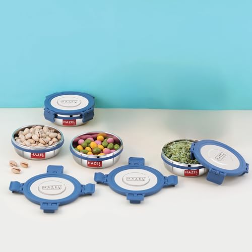 Image of HAZEL Airtight Stainless Steel Containers, 285 ML, Lunch Box with Steel Lid, Set of 4
