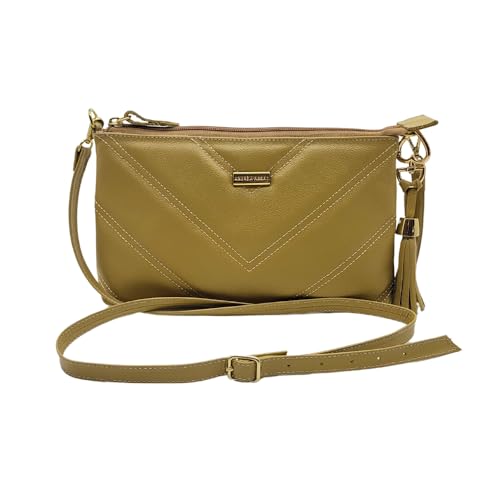 Bolsa Transversal Couro Legítimo Feminina Matelassê Bolso Interno Andreia Ribeiro (Amarelo Claro)
