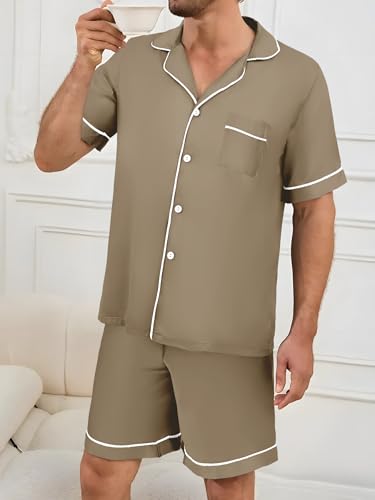 Men's Pajamas Short Sleeve Button Up Top and Shorts Soft Lounge Set Nightwear4