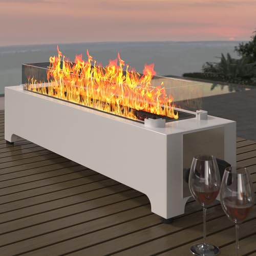 Tabletop Rropane Fire Pit - 28 in, 40,000 BTU Rectangle Propane Fire Pit, Bowl w/Wind Glass Shield & Crystal Stone - Silver, Suitable for Outdoor & Indoor Use
