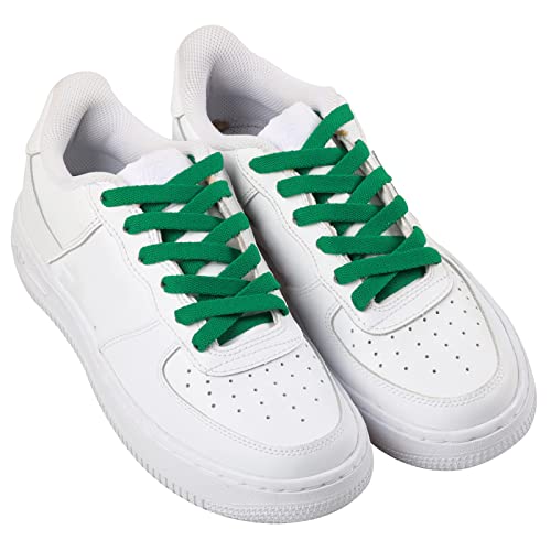 Puzeam Upgrade Tight Weave Flat Shoelaces 28 Colors 5/16" Wide Shoe Laces For Sneakers-Green-120 #TOP1