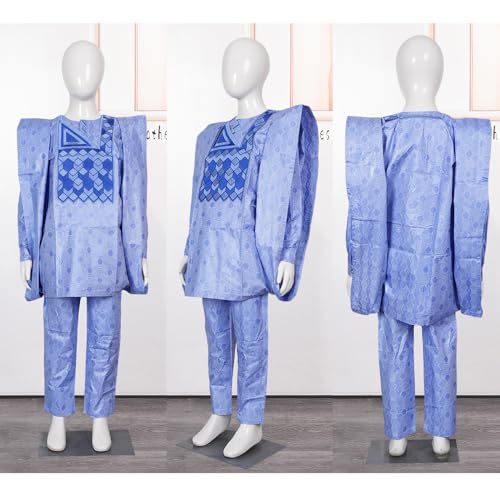 Image of HD African Kids Bazin Attire Traditional Embroidery Ethnic Wear for Boys