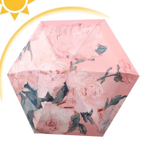 Paraguas para mujer de 91 x 52 cm, paraguas Miini para mujer, tamaño Handbaag, paraguas portátil de bolsillo, paraguas ligero para exteriores, paraguas de viaje plegable para exteriores, rosa, Refer