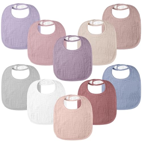 Image of 100% Cotton Muslin Baby Bibs 10-Pack Baby Drool Bibs for Unisex Baby Toddlers Infant Newborns Drooling and Teething