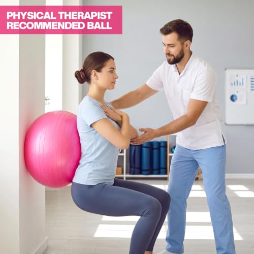 Image of Sotiff Pilates Kit 23-26 Inch Pilates Yoga Ball Exercise Balls and Resistance Band Set for Workout Pregnancy Stability 15-25lbs Anti-Burst with Foot Pump for Office, Home and Gym