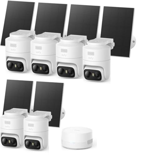 eufy Security eufyCam C37 6-Kamera-Set, kabellose 2K Outdoor-Überwachungskameras mit 360° KI-Tracking (Pan & Tilt), Solar, HomeBase Mini, Gesichtserkennung, Farb-Nachtsicht, ohne ABO-Kosten