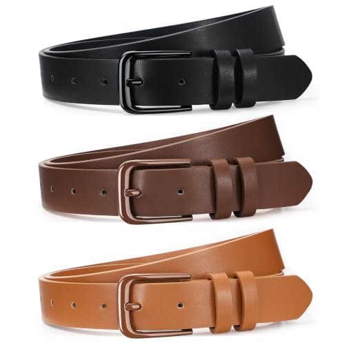 Image of XZQTIVE 3 Pack Women Belts For Jeans Dresses Pants Ladies Leather Waist Belt with Gold Buckle