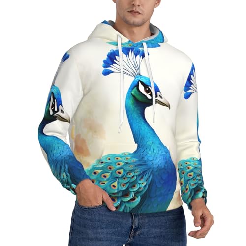 Men's Fleece Pullover Hoodie Long Sleeve Hooded Cartoon blue peacock Sweatshirt Casual Shirts With Pockets