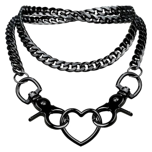 Collier Coeur pour Femme Anneau torique Pendentif D'amour pour Femme Hypoallergénique Collier Tour De Cou Punk Avec Pendentif Chaîne en forme de cœur...