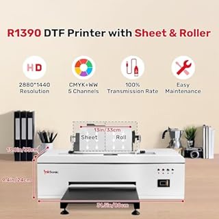 RocRow InkSonic R1390 DTF Printer, A3 T-Shirt Printing Machine with Laptop and Oven Bundle, T-Shirt Maker for Clothes Design, 13" DTF Printer Machine, Direct to Film, Commercial Custom Printing,1390