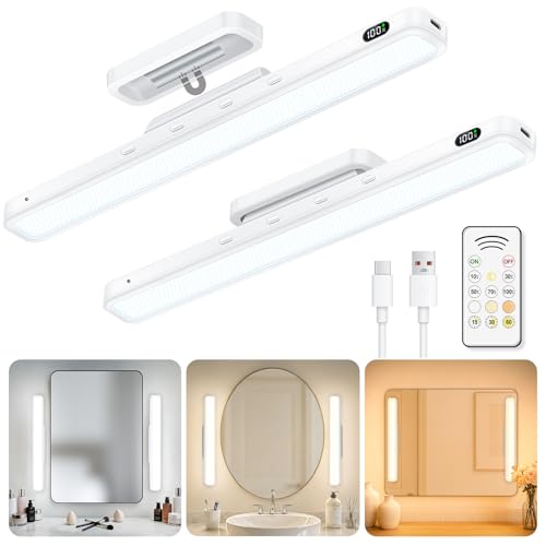 WILLED 5W Mirror Lights with Remote Control,Eye-Friendly Vanity Lights Stick on,Adjustable Color...